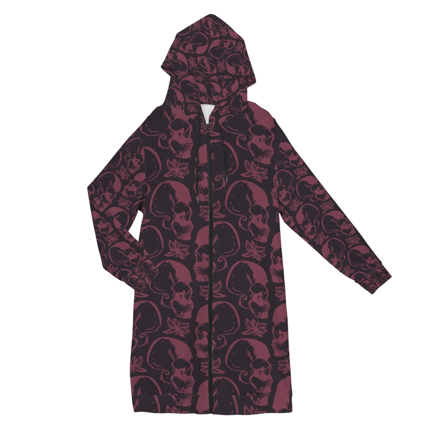 Purple Skulls Women's Long Hooded Coat