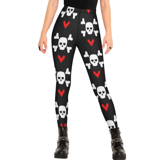 Skull And Cross Bones With Hearts Leggings