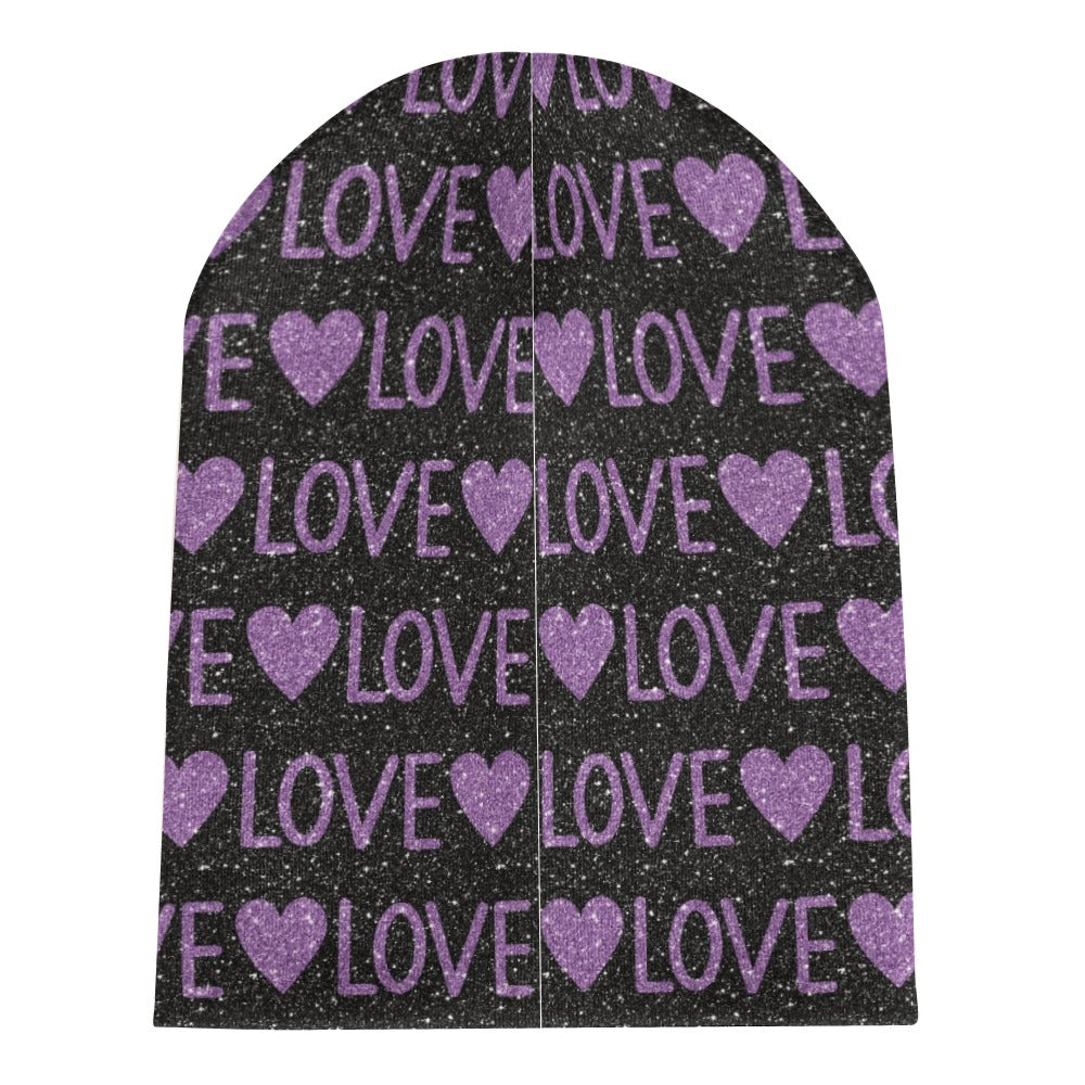 Sparkling Purple Love And Hearts Beanie