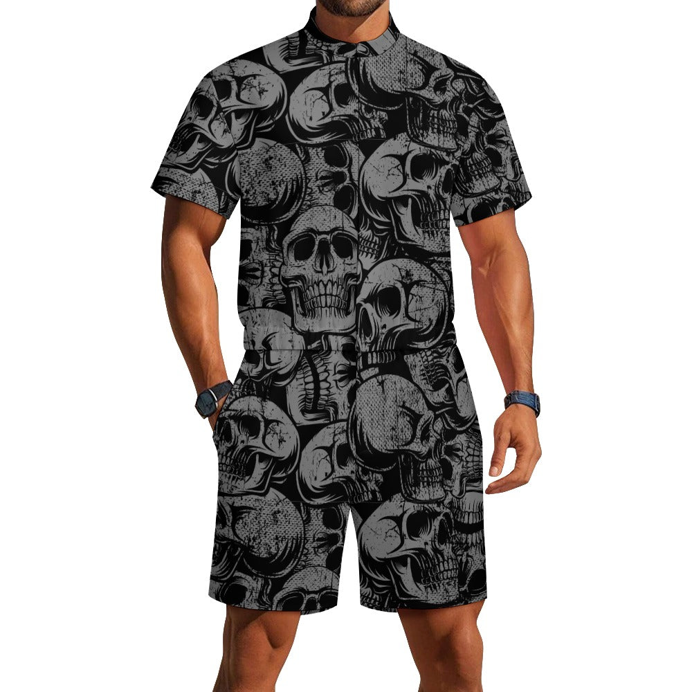 Silver Skulls One Piece Short Sleeved Jumpsuit