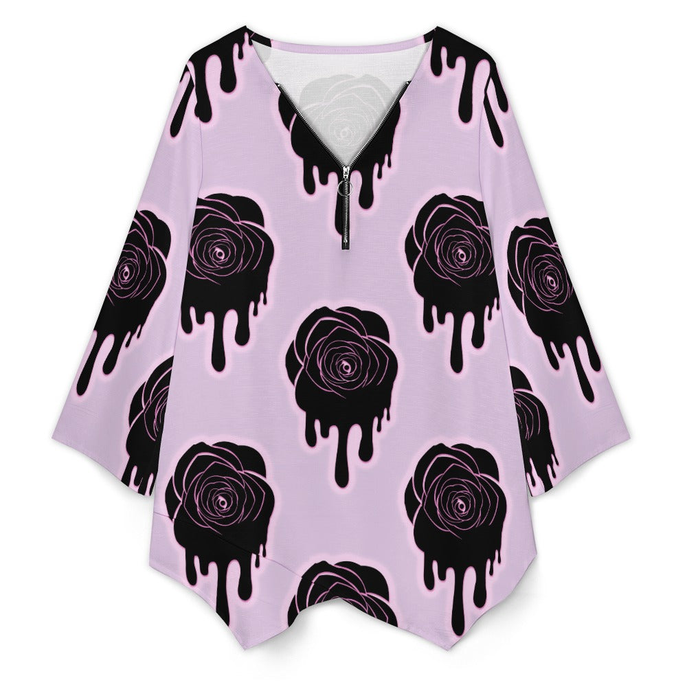 Dripping Black Roses V-neck top