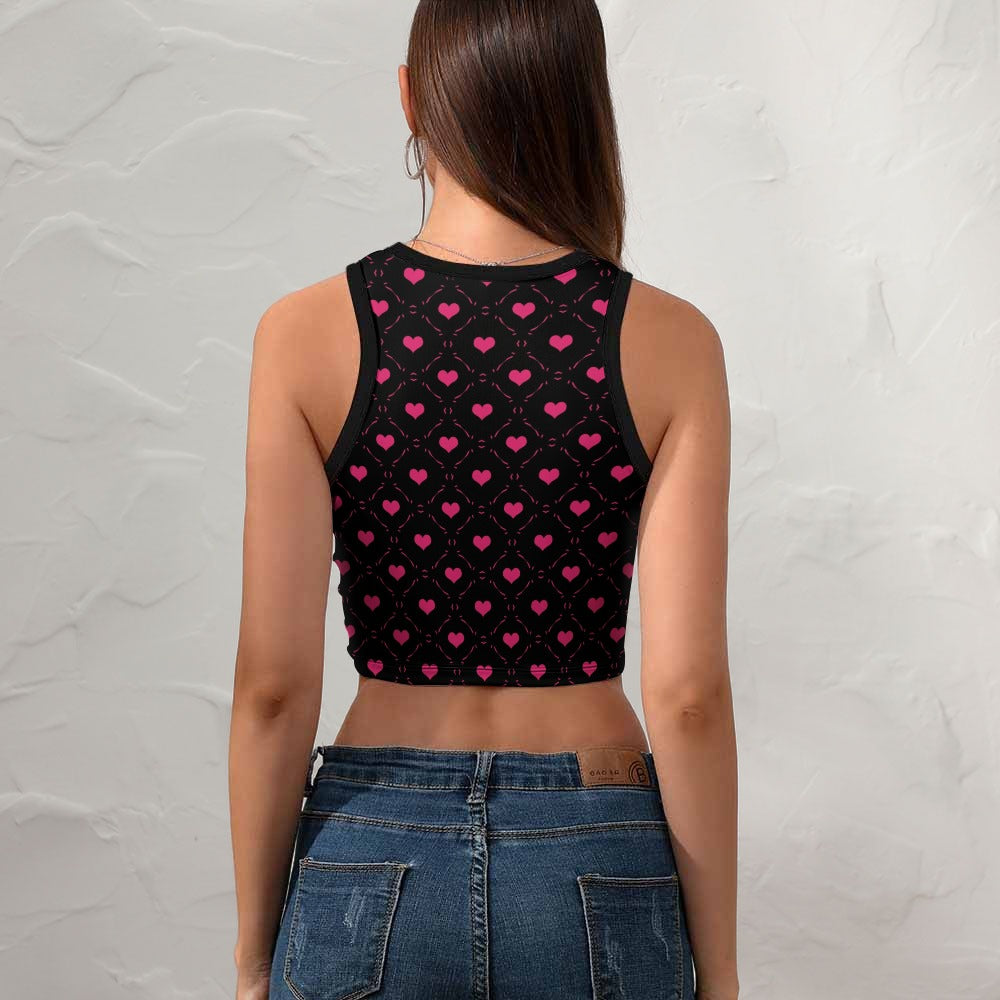 Little Pink Hearts Cropped Slim Racer Tank Top