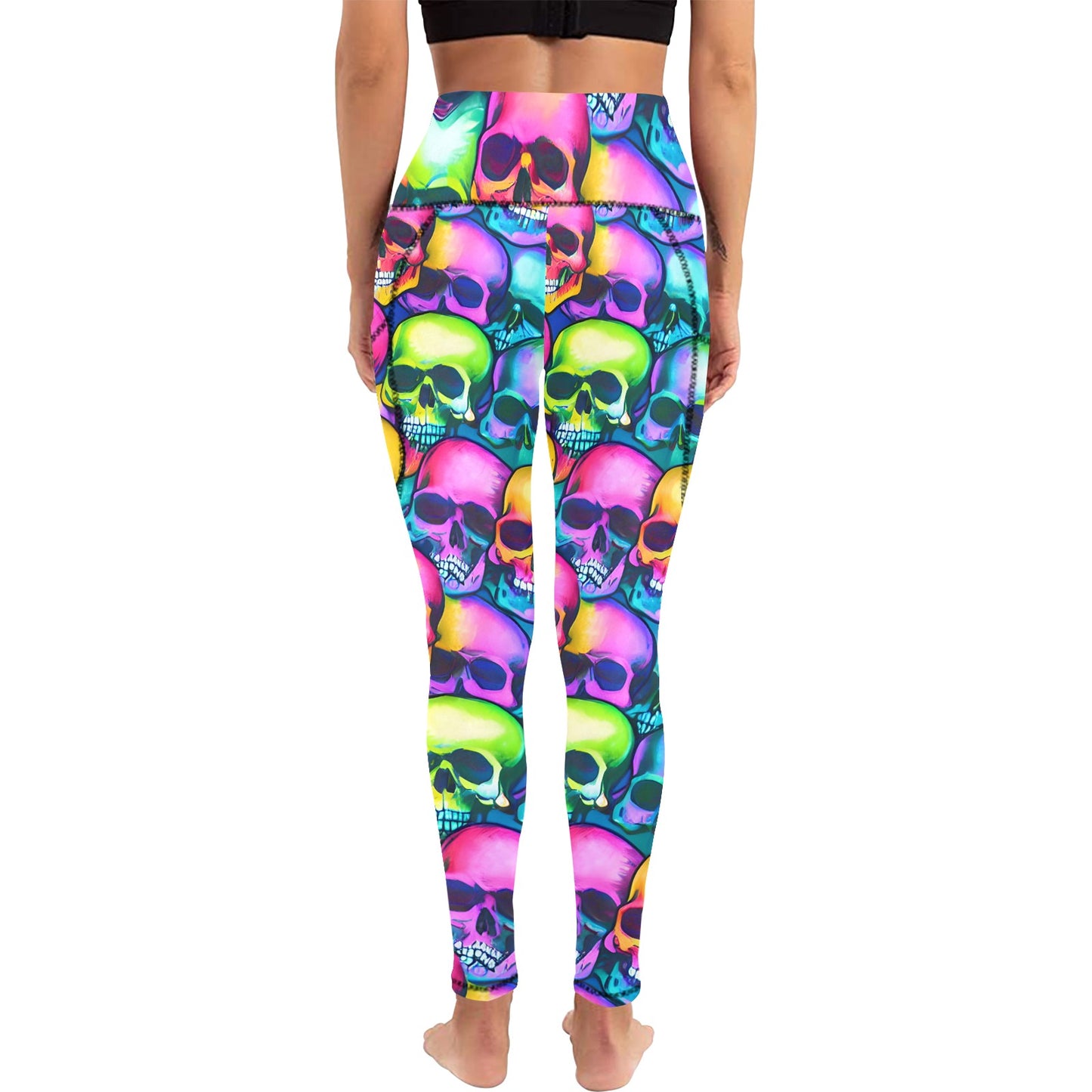 Colorful Skull Head Leggings with Pockets