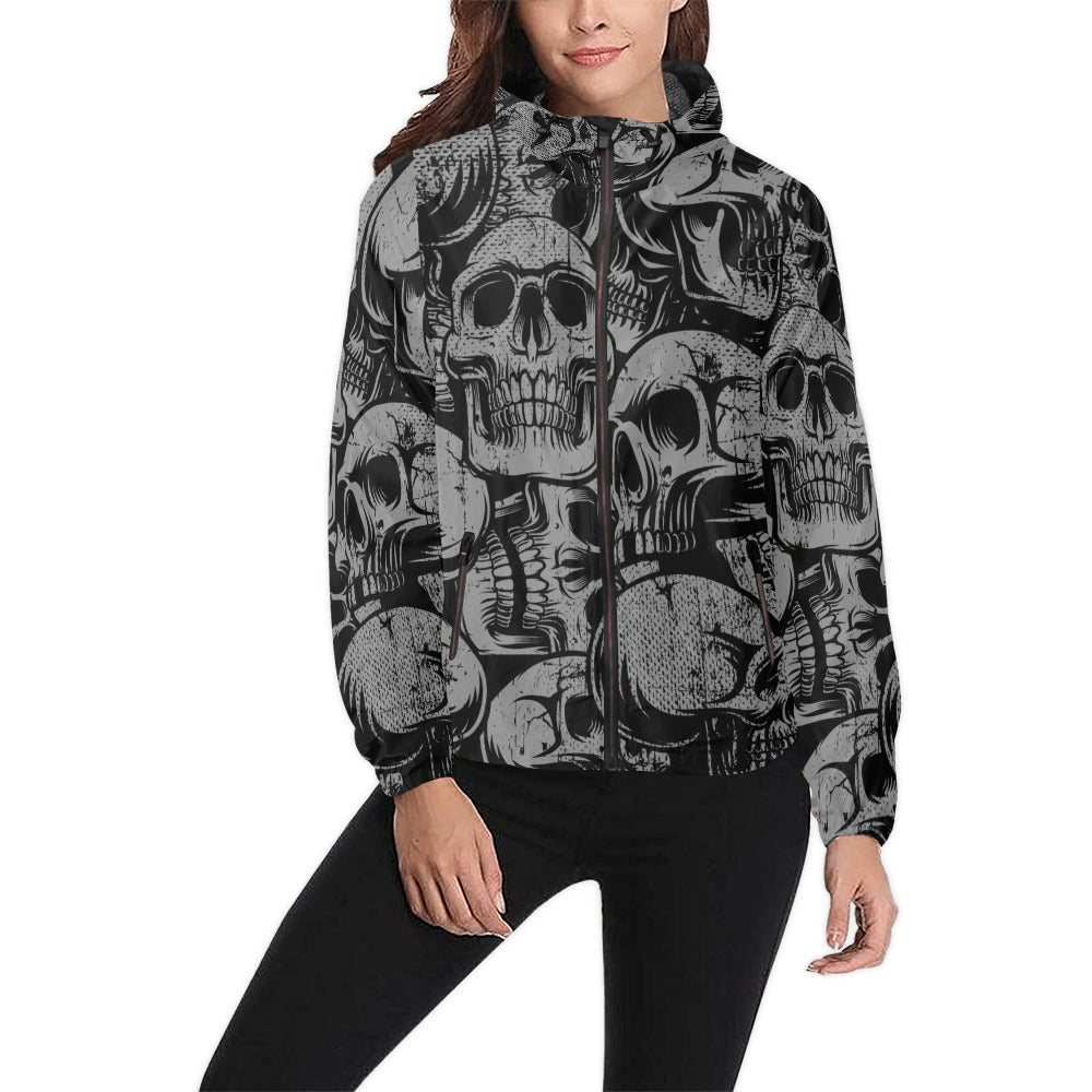 Silver Skull Hooded Windbreaker