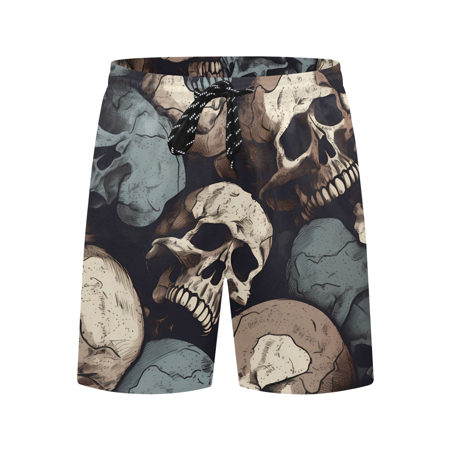 Gray And White Skulls Beach Shorts