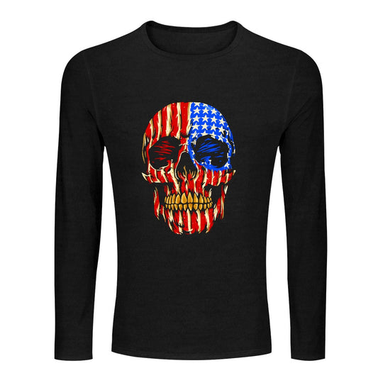 Red White And Blue Skull Crewneck Long Sleeve T-shirt