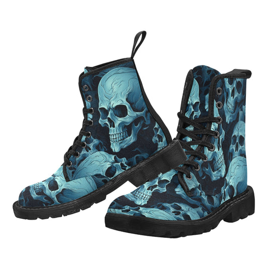 Blue Skulls Lace Up Canvas Boots