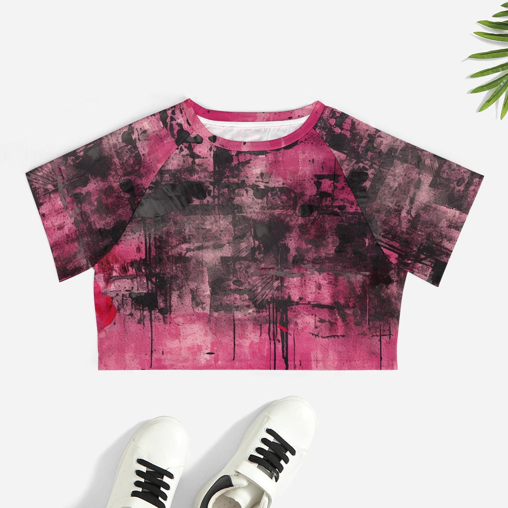 Pink Grunge Short Sleeved Navel Shirt
