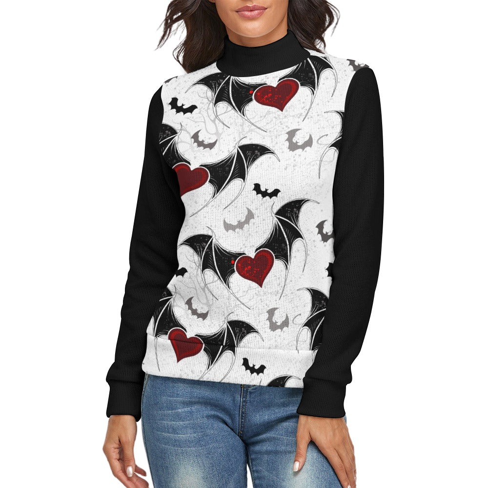 Bats And Hearts Long Sleeve Turtleneck Sweater