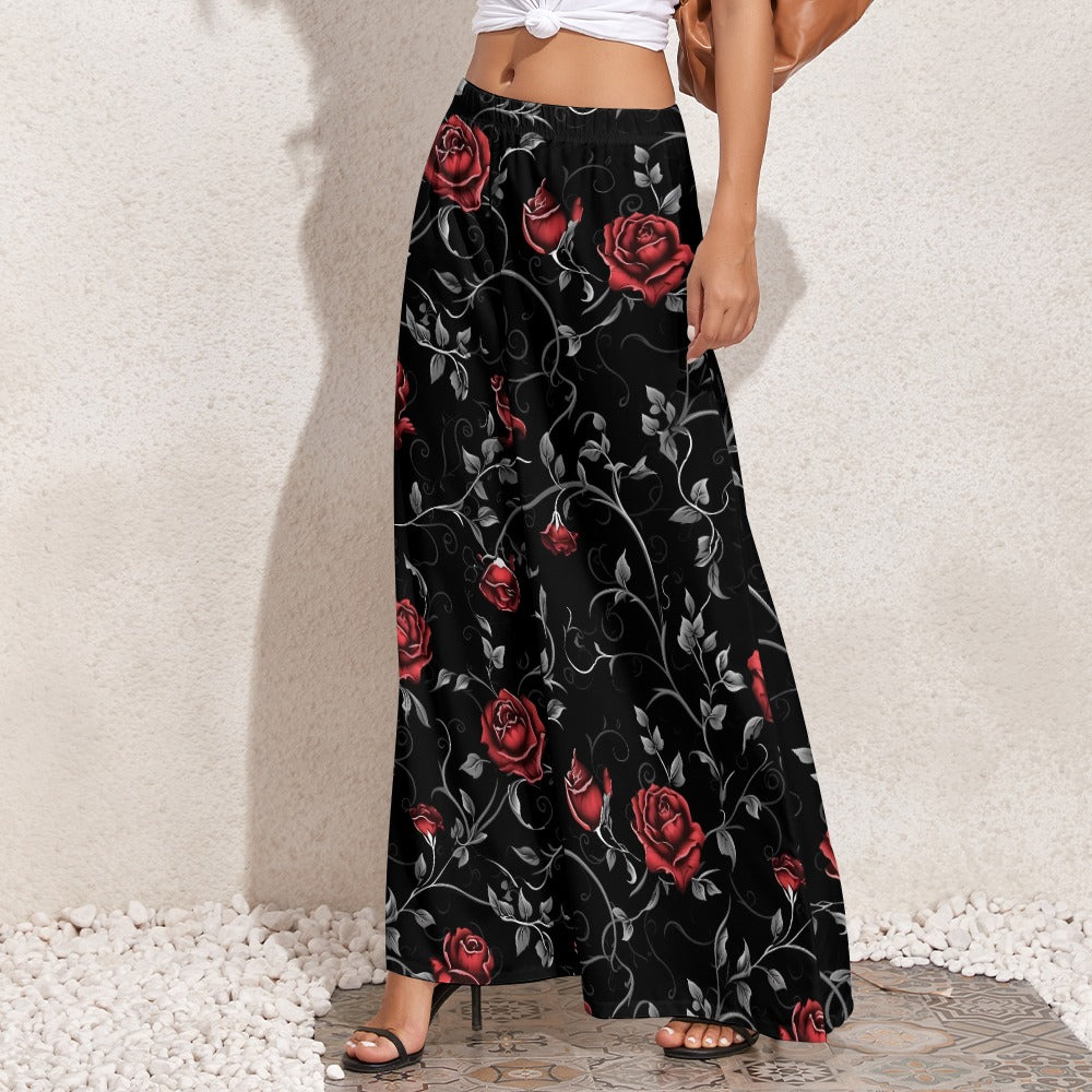 Gothic Red Rose Wide Leg Pants