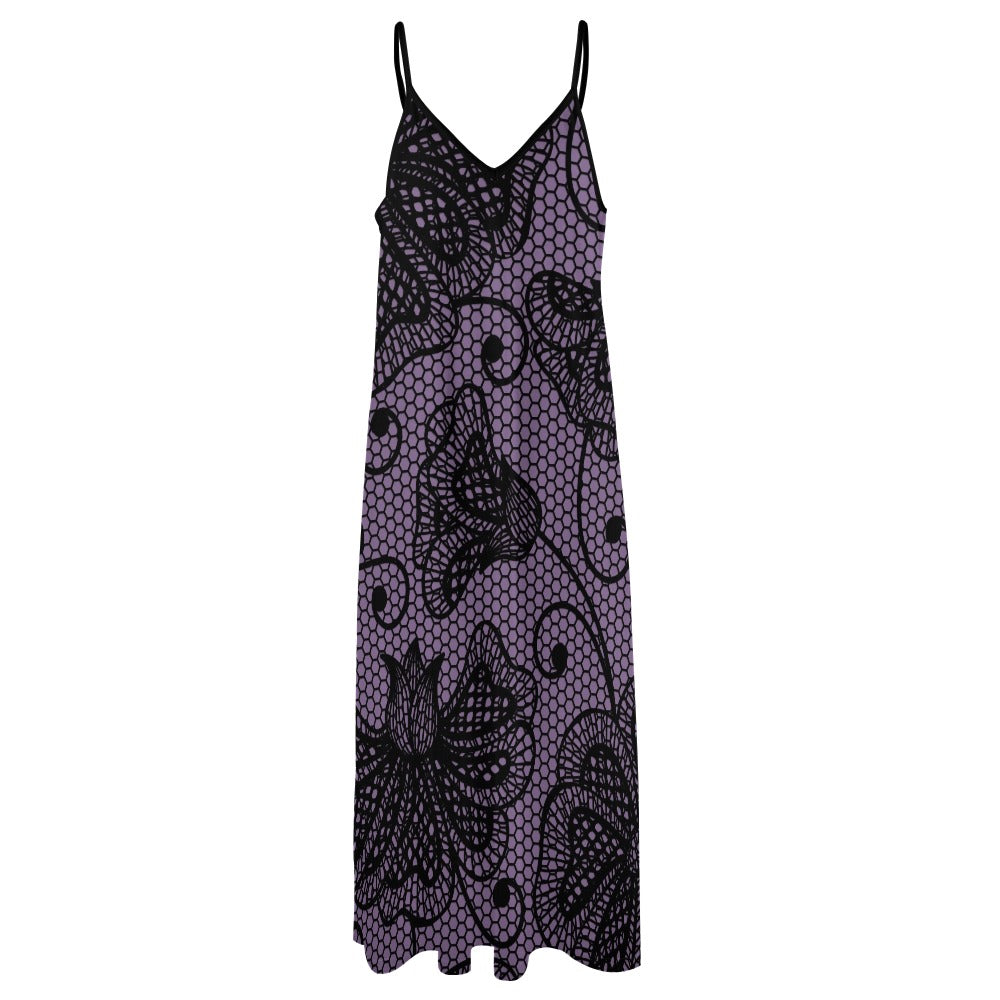 Gothic Purple Lace Style Sling Ankle Long Dress