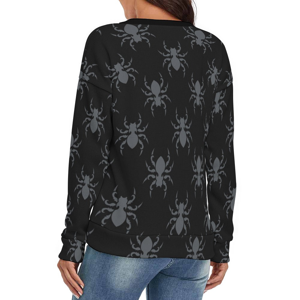 Gothic Spiders V-Neck Long Sleeve Sweater