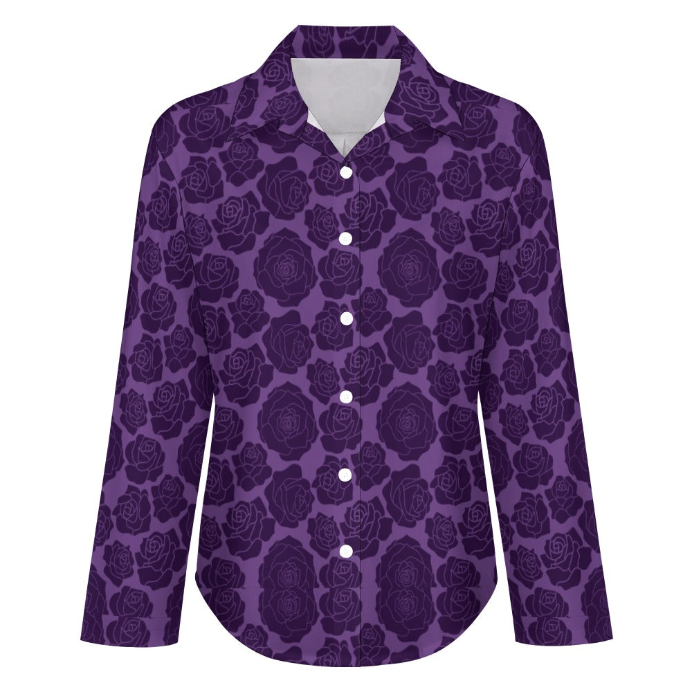 Purple Flowers Cropped Hem Shirt