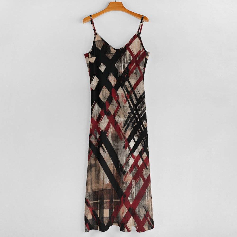 Distressed Plaid Sling Ankle Long Dress