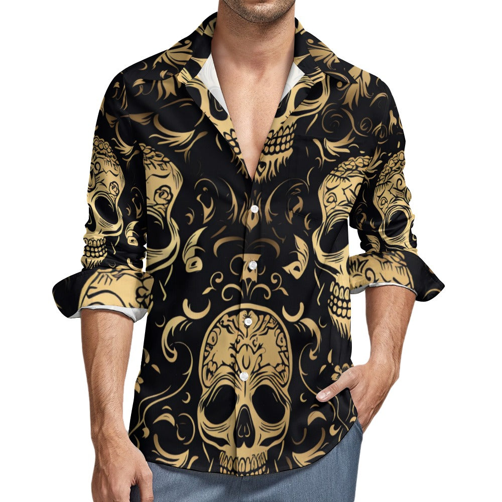 Stylized Skull Casual One Pocket Long Sleeve Shirt