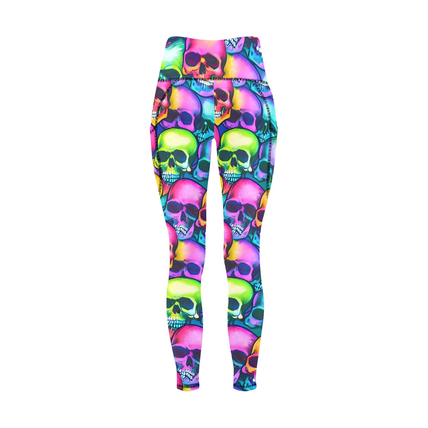 Colorful Skull Head Leggings with Pockets