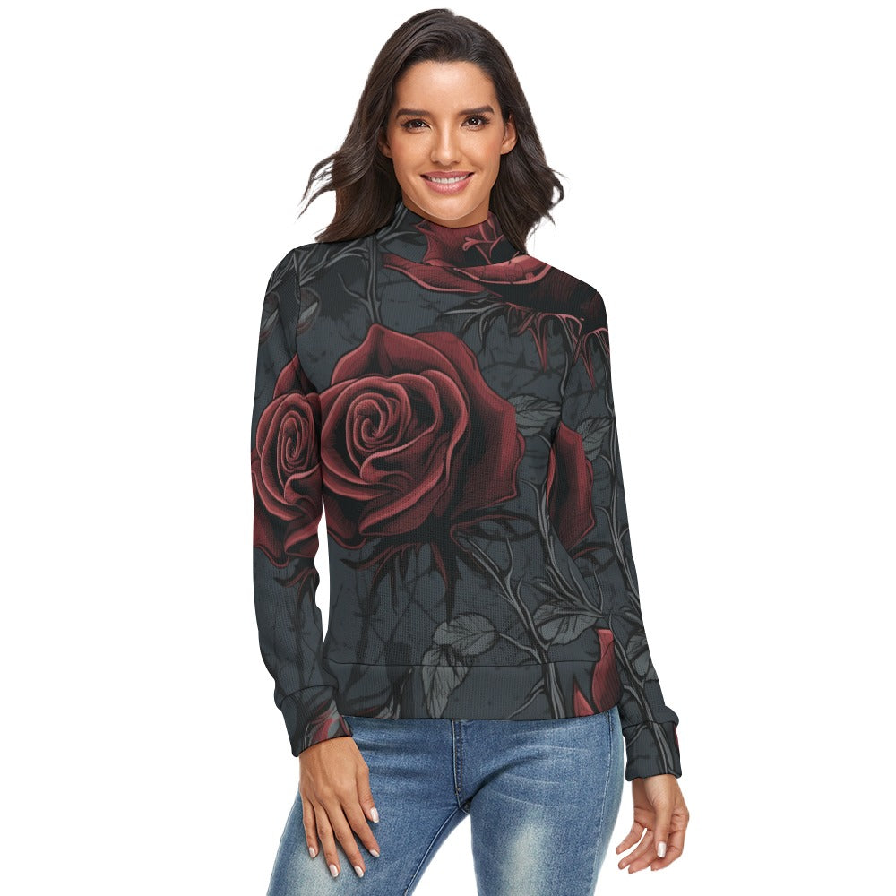 Red Rose Gothic Long Sleeve Turtleneck Sweater