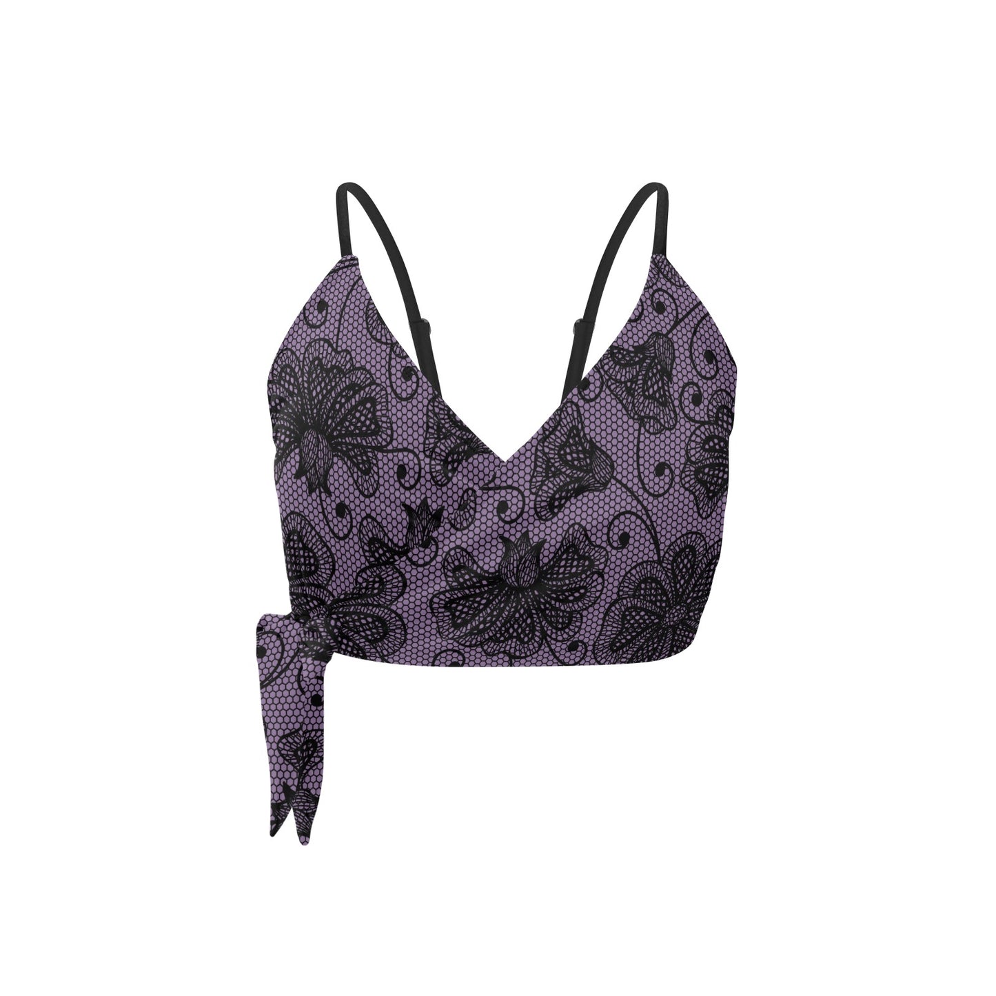 Purple Gothic Lace Style Knot Side Bikini Top