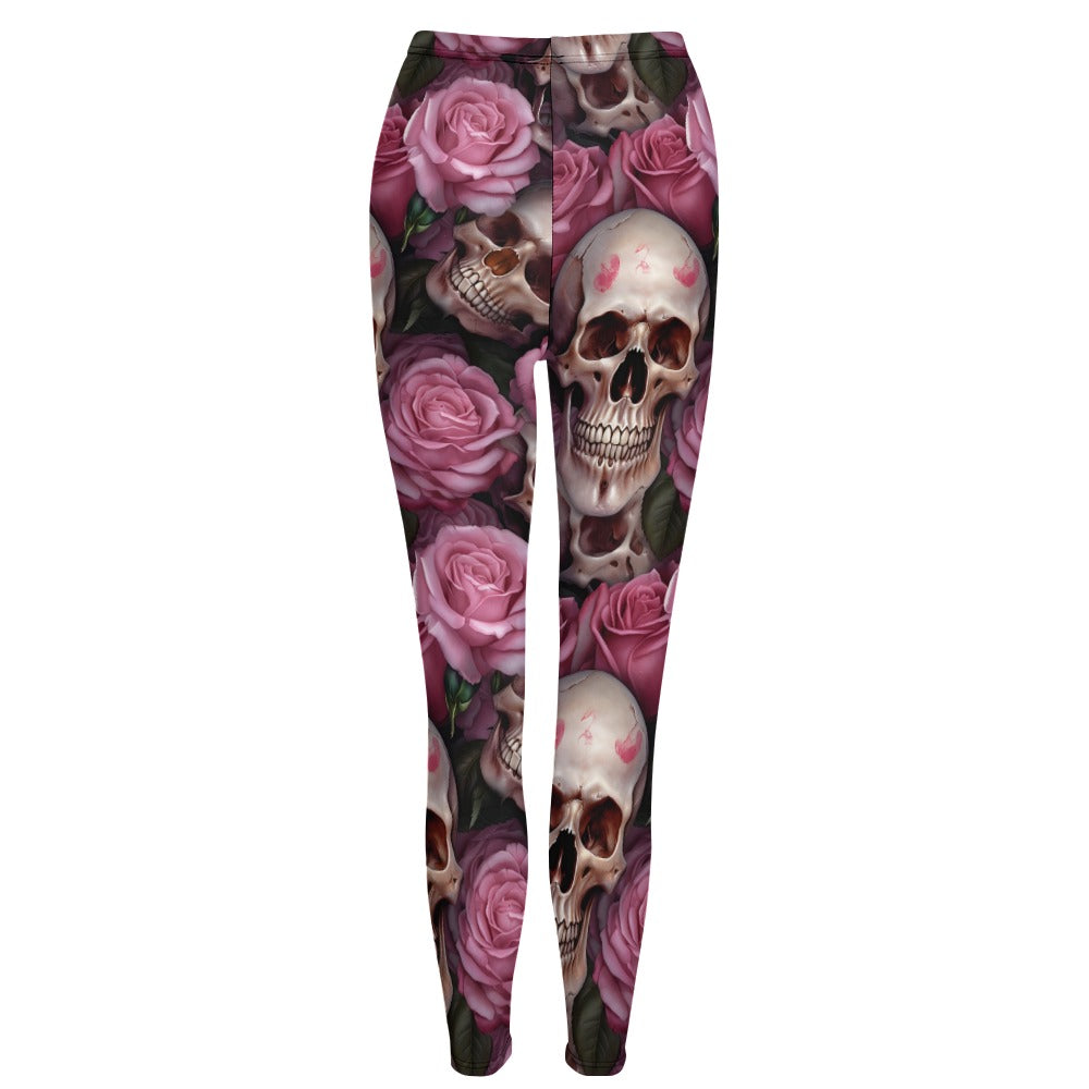 Skulls And Pink Roses Leggings
