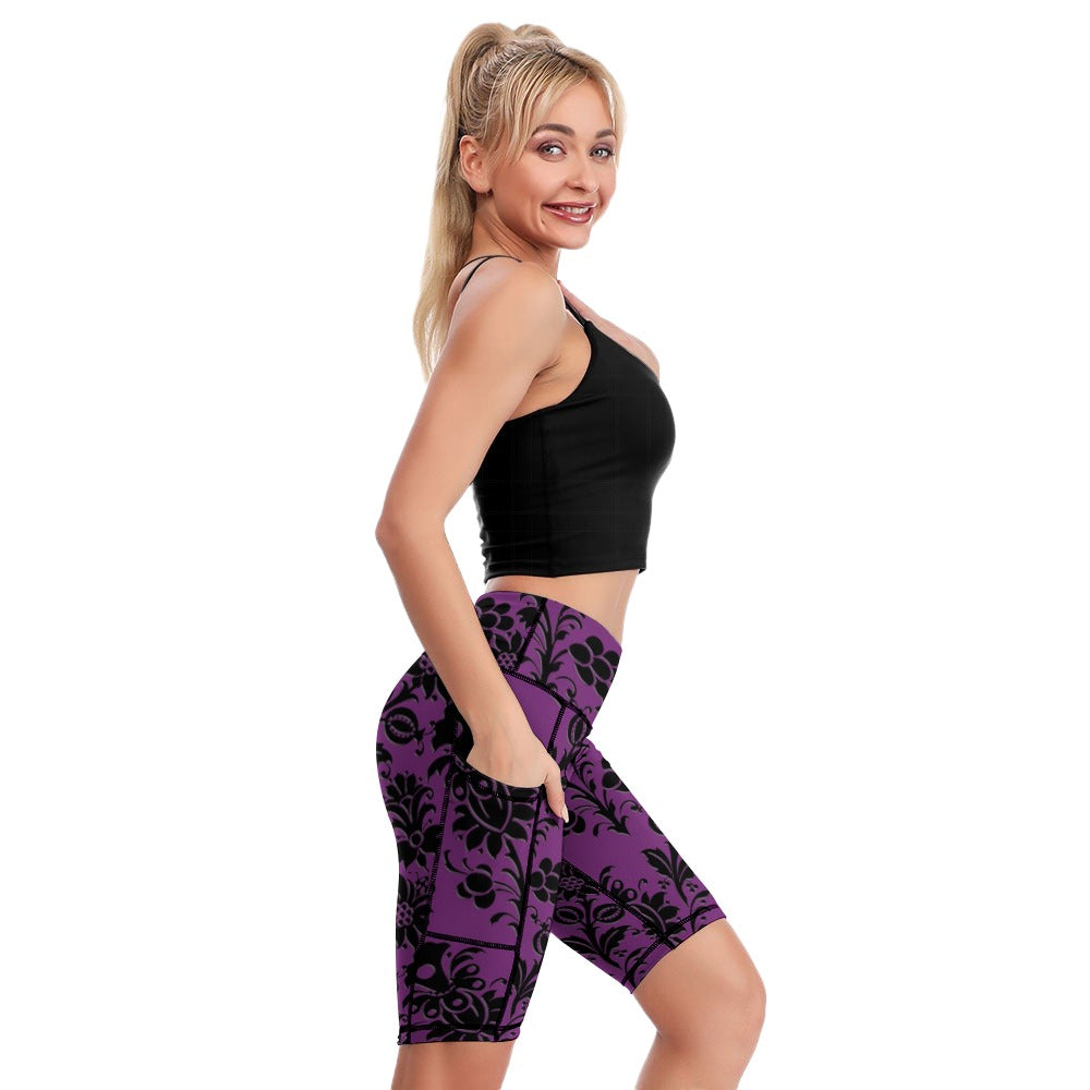 Black Flowers Comfortable Fitness Yoga Shorts