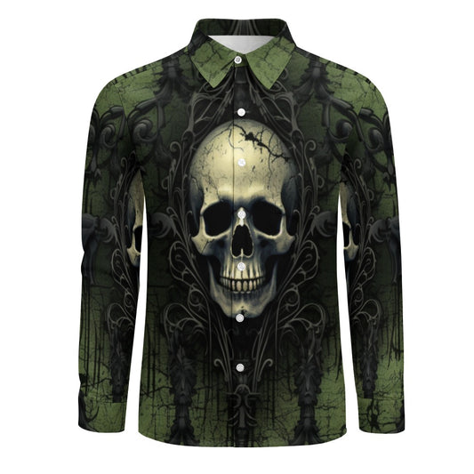 Gothic Green Skull Casual One Pocket Long Sleeve Shirt