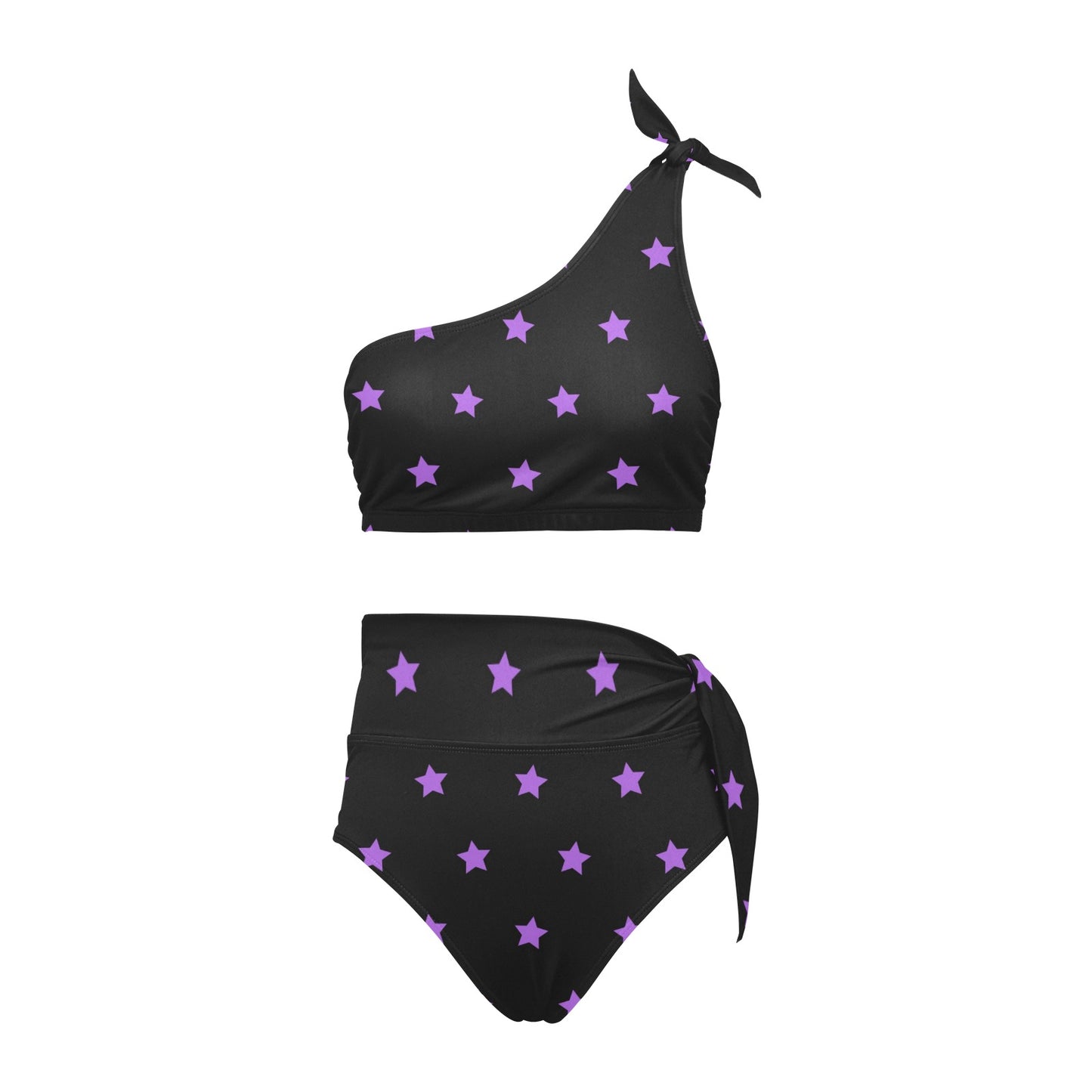 Purple Stars High Waisted One Shoulder Bikini Set