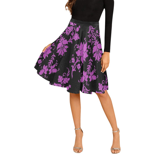 Purple Flowers Pleated Midi Skirt