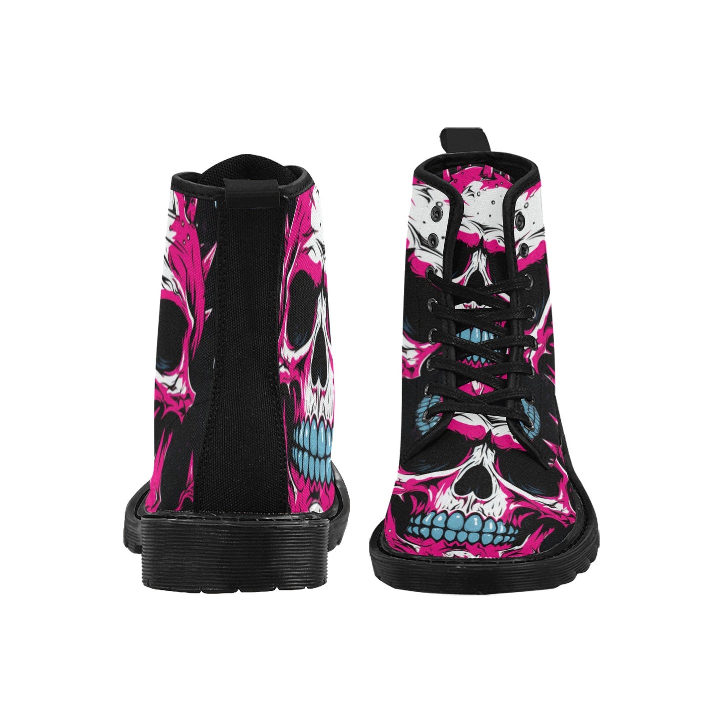 Punk Pink Skull Lace Up Canvas Boots