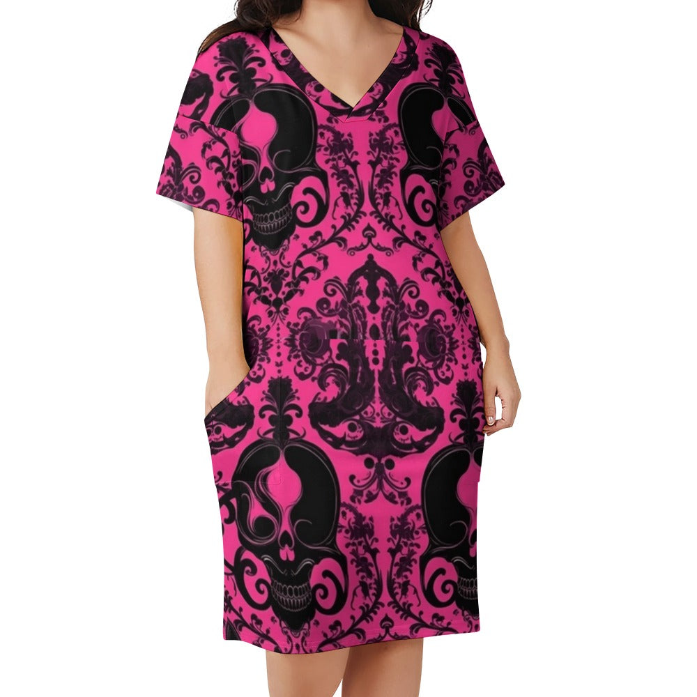 Trible Skulls Loose Dress With Pockets