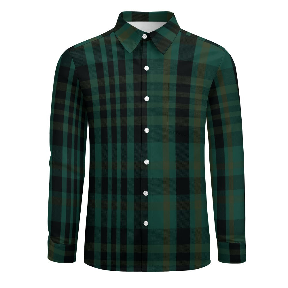 Green Plaid Casual One Pocket Long Sleeve Shirt