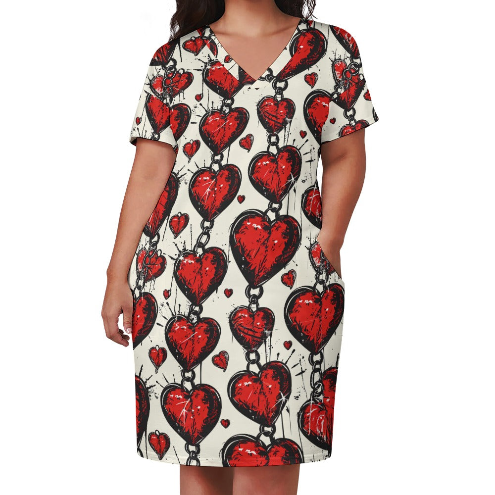 Chained Hearts Loose Dress With Pockets