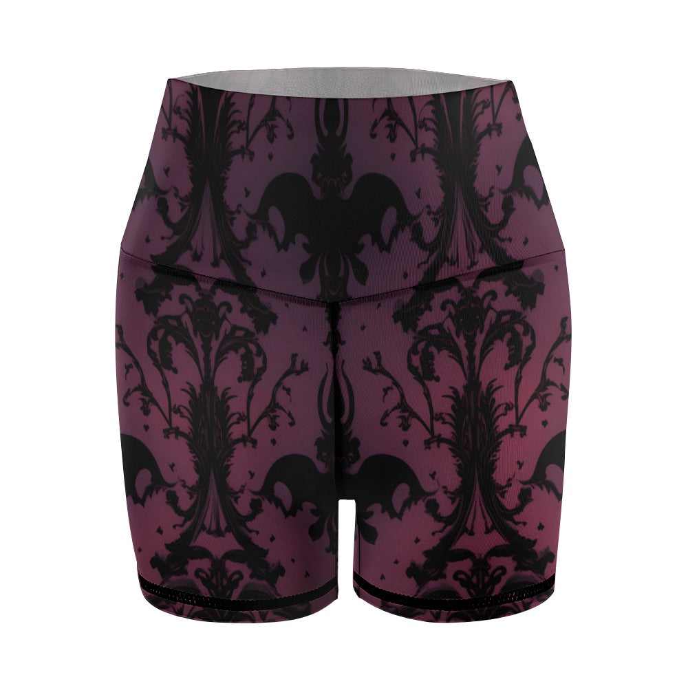 Gothic Purple And Black Pattern Slim Fit Yoga Shorts