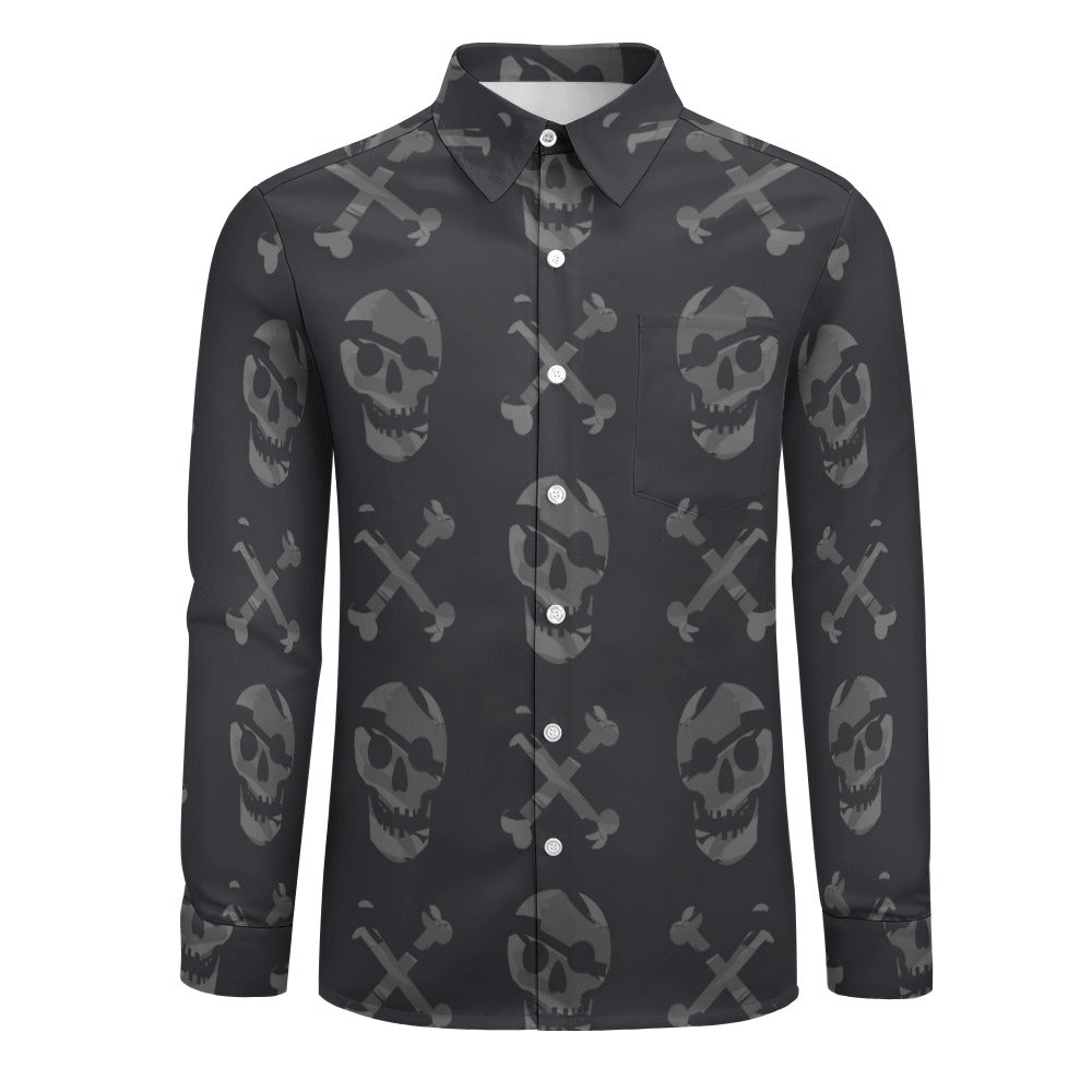 Skull And Bones Casual One Pocket Long Sleeve Shirt