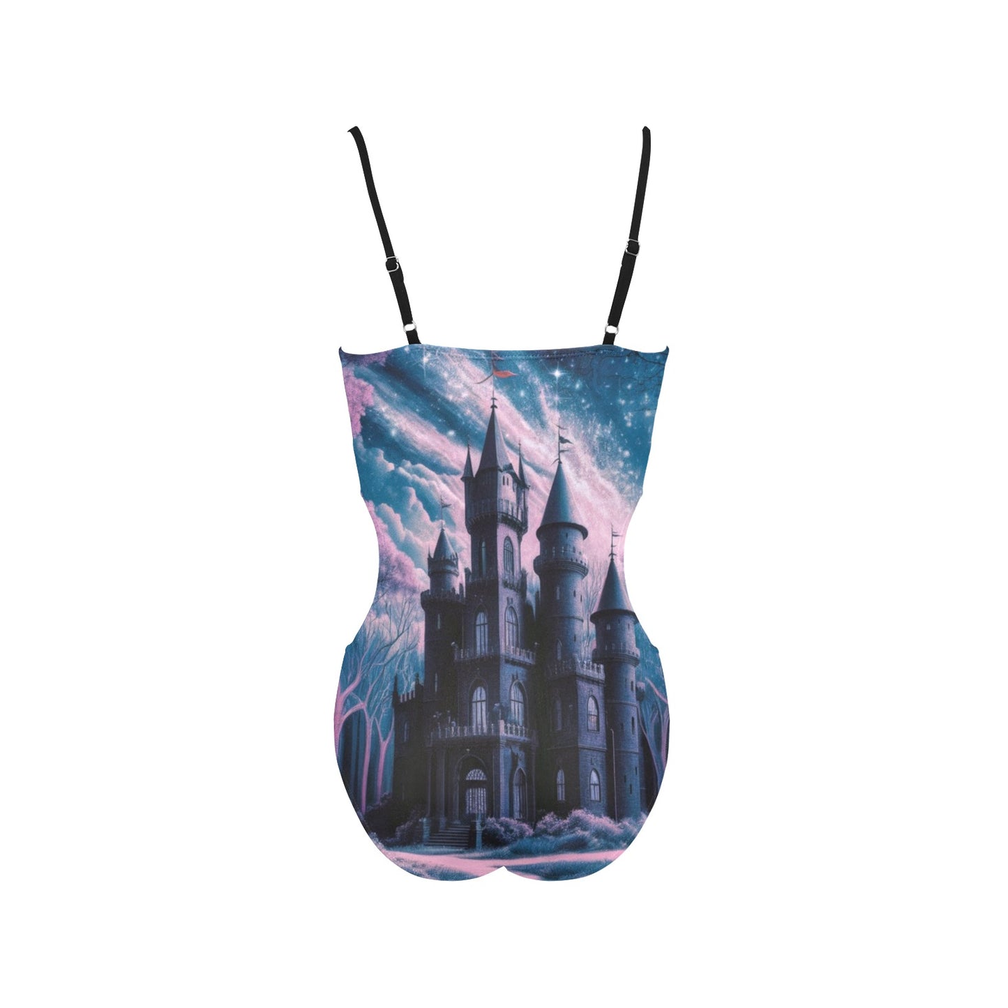 Gothic Purple Castle Spaghetti Strap Cut Out Sides Swimsuit