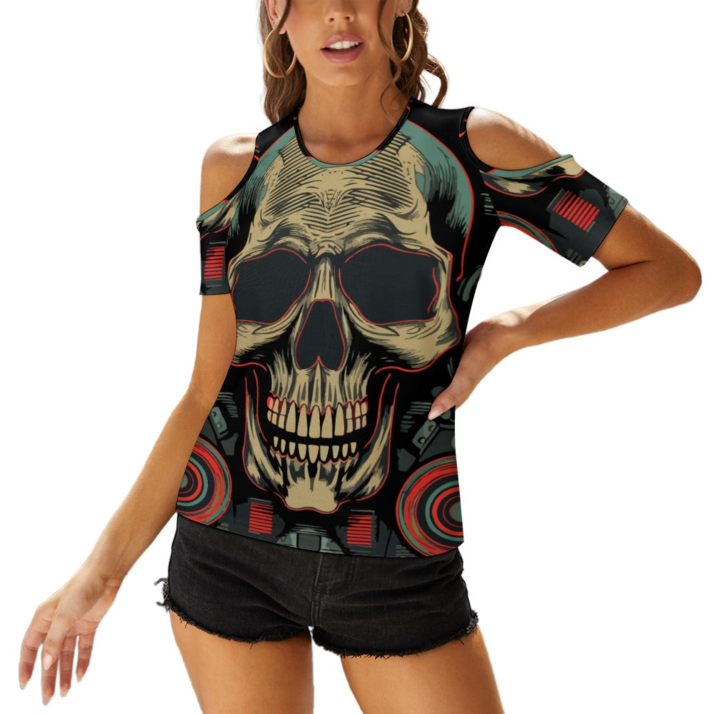 Radical Skull Off The Shoulder U-neck Short Sleeve Top