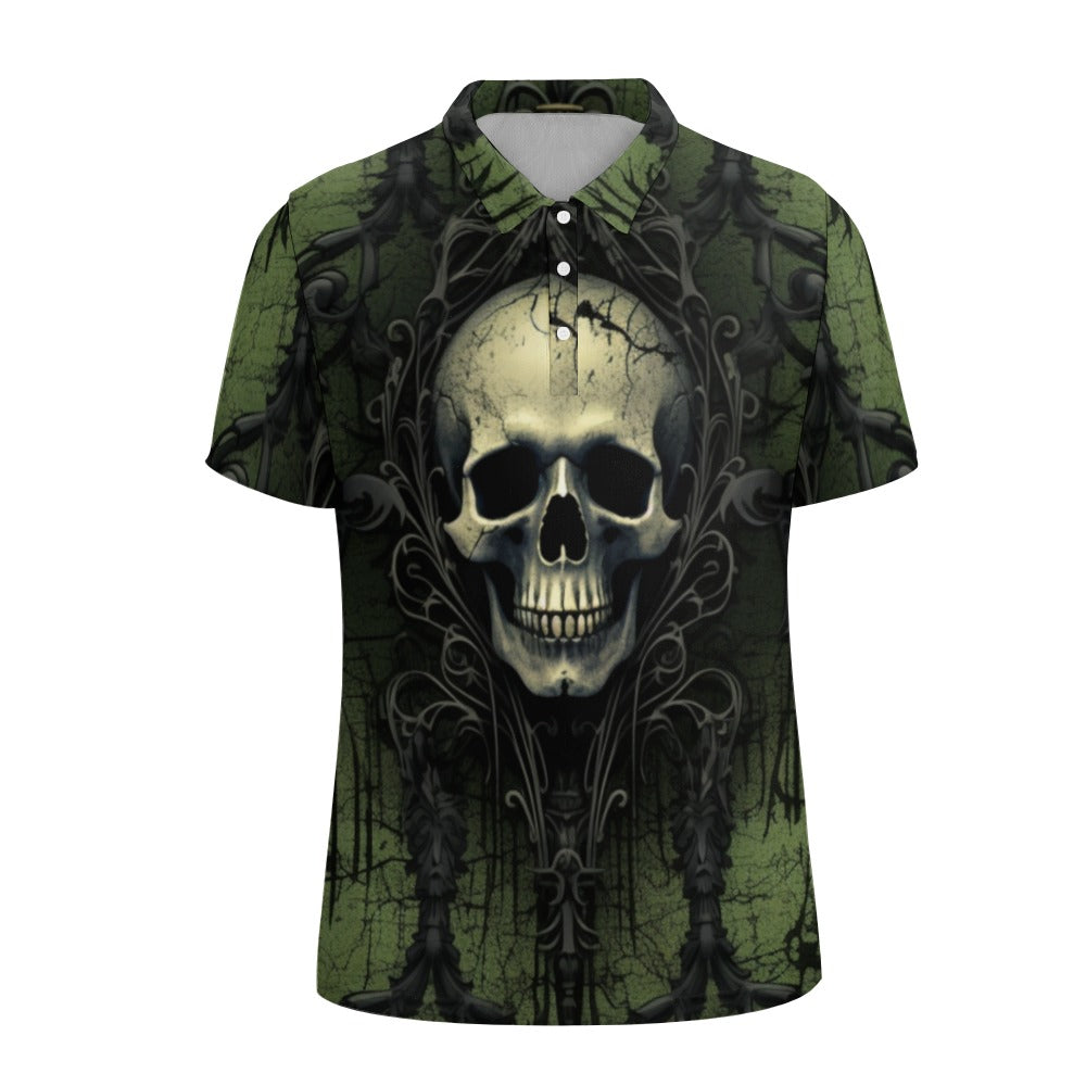 Gothic Green Skull Polo Shirt