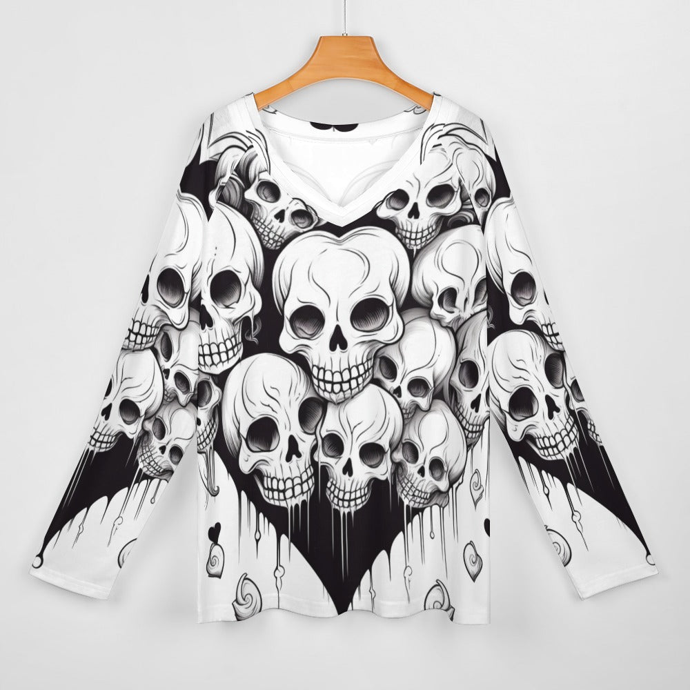 Dripping Skull Pattern Long Sleeve Loose Tee