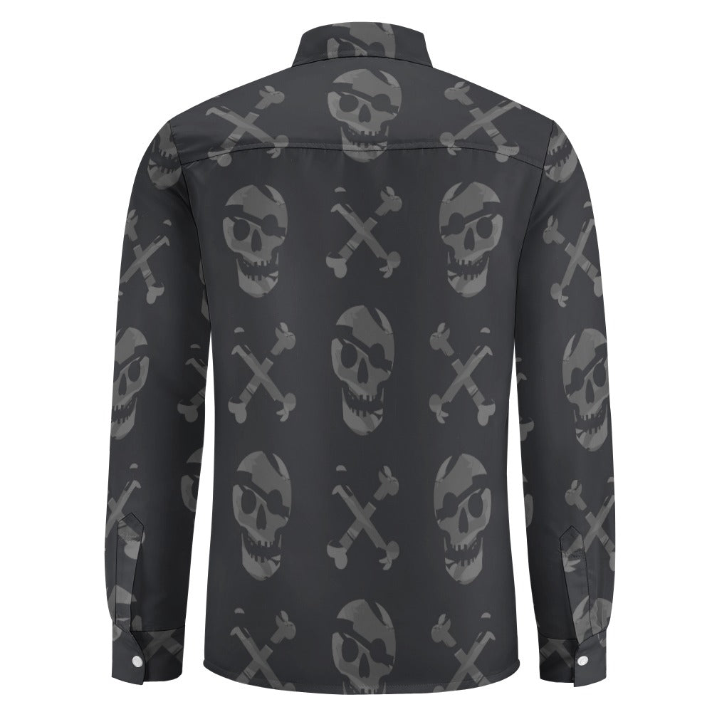 Skull And Bones Casual One Pocket Long Sleeve Shirt