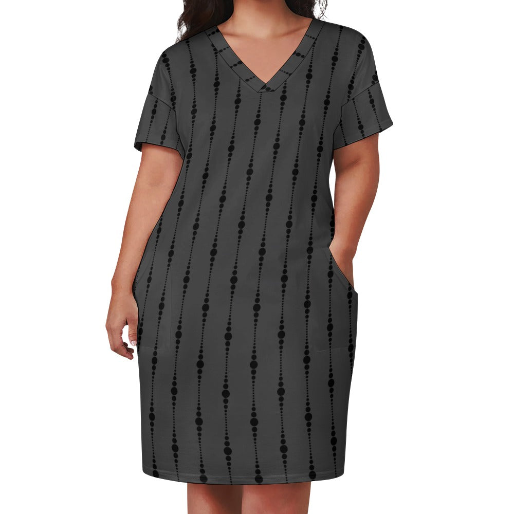 Gray And Black Loose Dress With Pockets