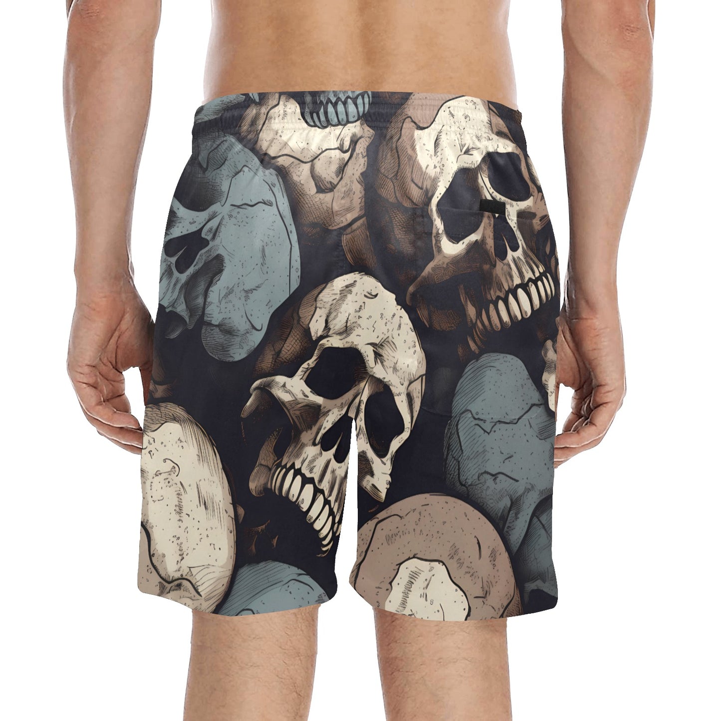 Gray And White Skulls Beach Shorts