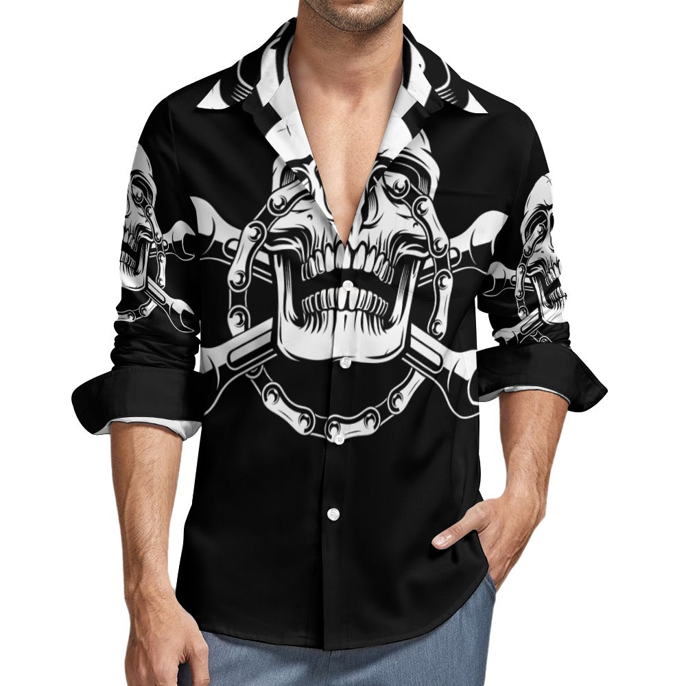 Skull And Chains Casual One Pocket Long Sleeve Shirt