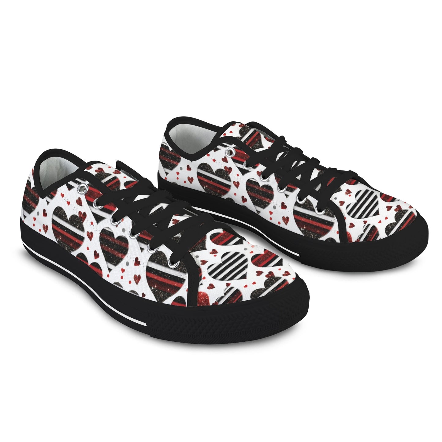 Striped Hearts Low Top Women's Shoes