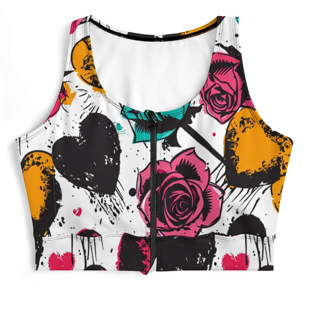 Gothic Rebel Hearts And Roses Yoga Zipper Vest