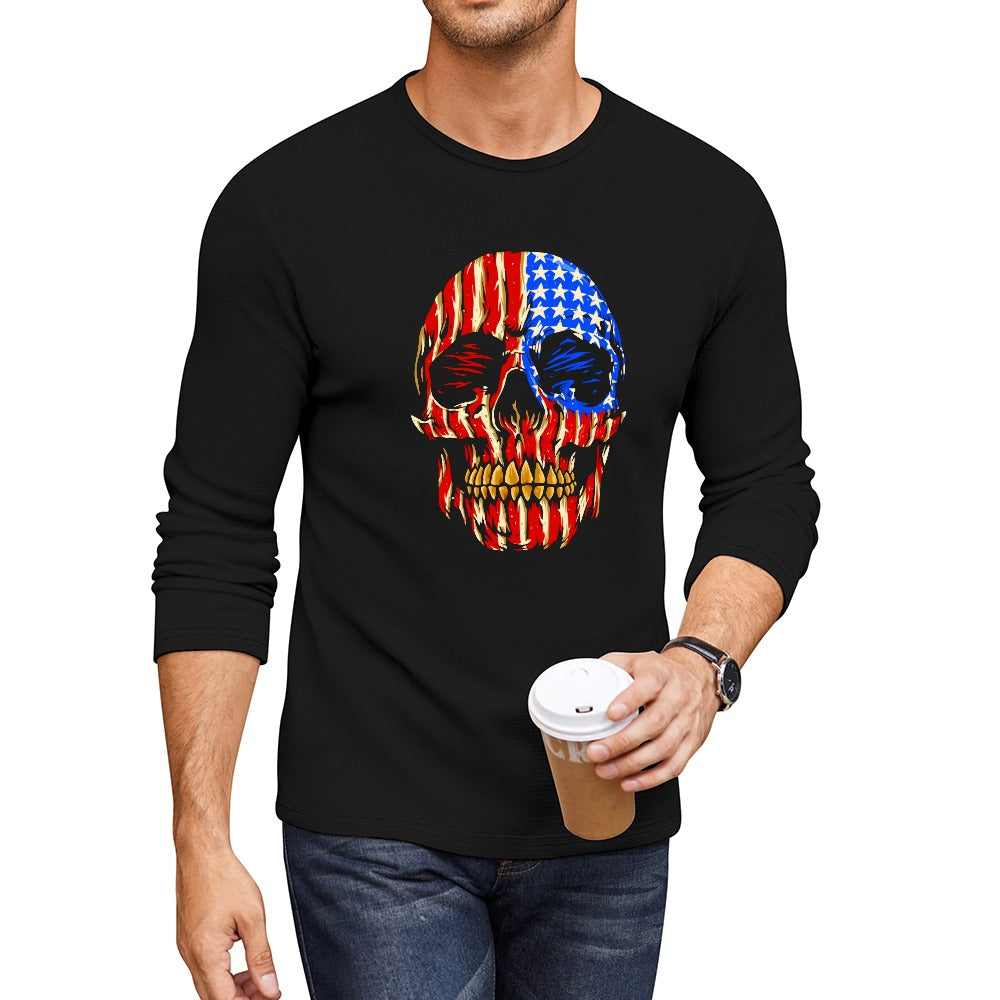 Red White And Blue Skull Crewneck Long Sleeve T-shirt