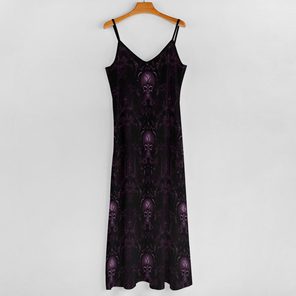 Purple Gothic Skull Sling Ankle Long Dress