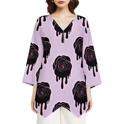 Dripping Black Roses V-neck top