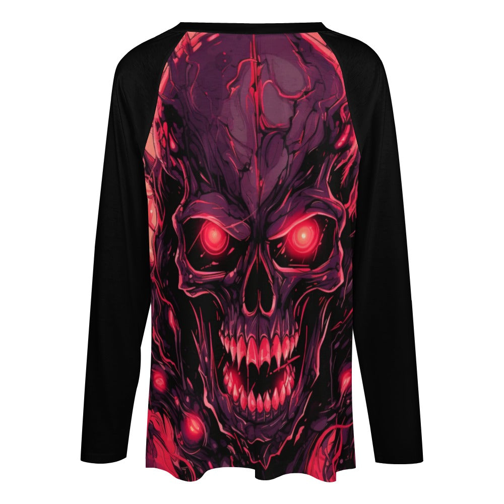 Evil Smiling Skull Long Sleeve Loose Tee