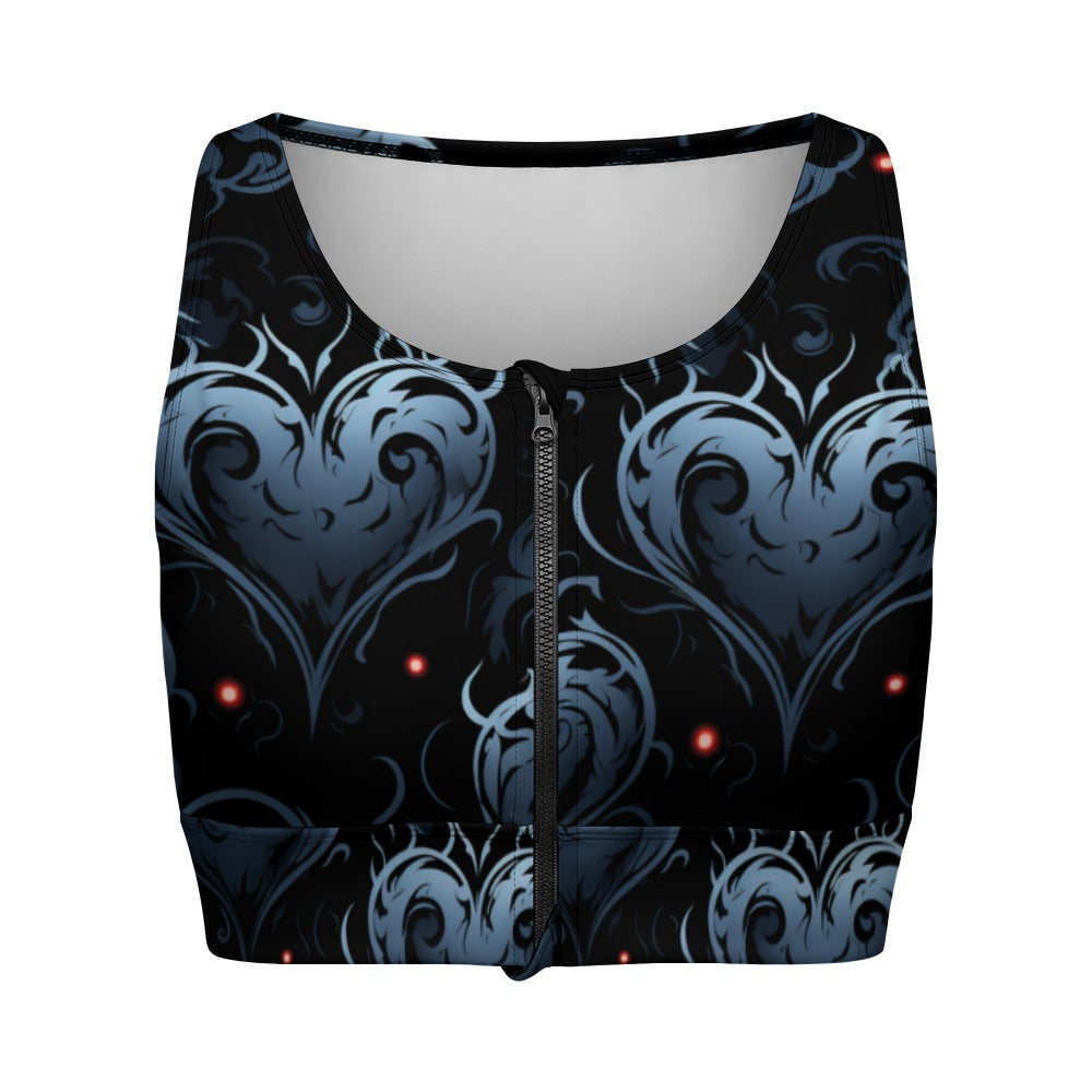 Gothic Blue Hearts Yoga Zipper Vest