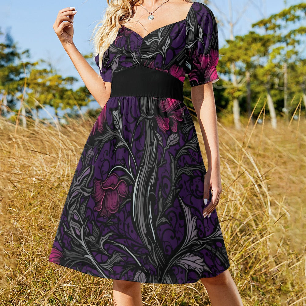 Gothic Purple Rose Pattern Sweetheart Dress