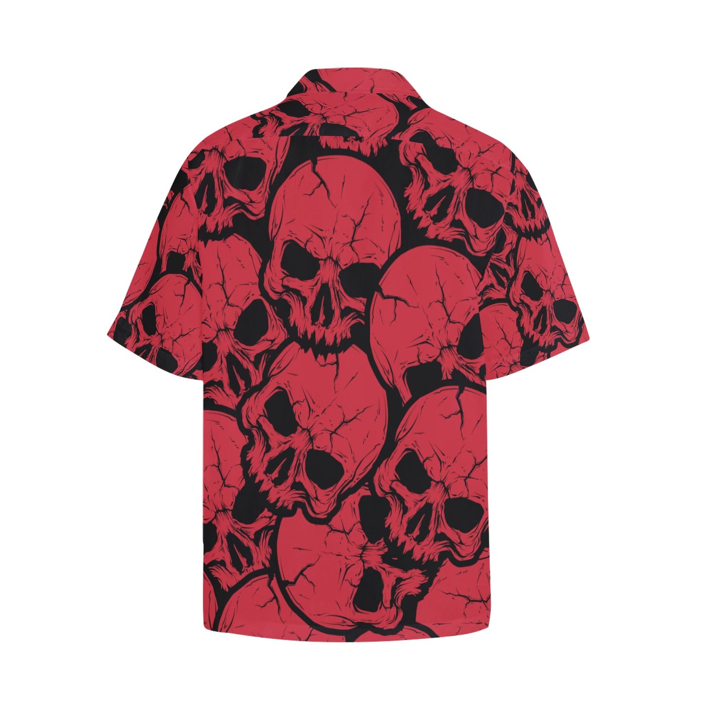 Red Skulls Hawaiian Shirt With Chest Pocket
